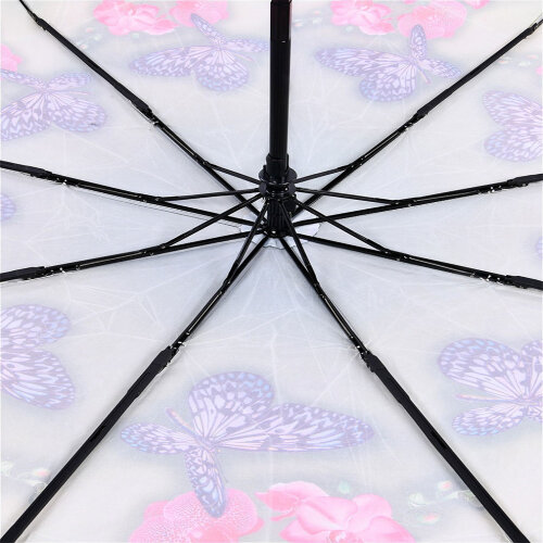 Зонт женский 3 сложения полуавтомат "Бабочки" 9 спиц  9