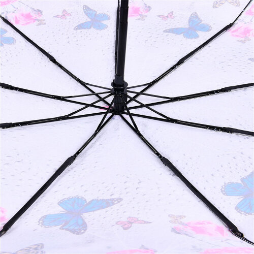 Зонт женский 3 сложения полуавтомат "Бабочки" 9 спиц  1